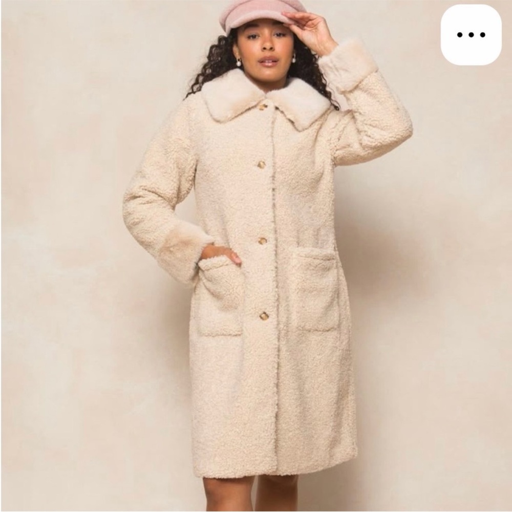 Ivy City Beige Faux Shearling Teddy Winter Heavy Marley Coat Teddy Jacket